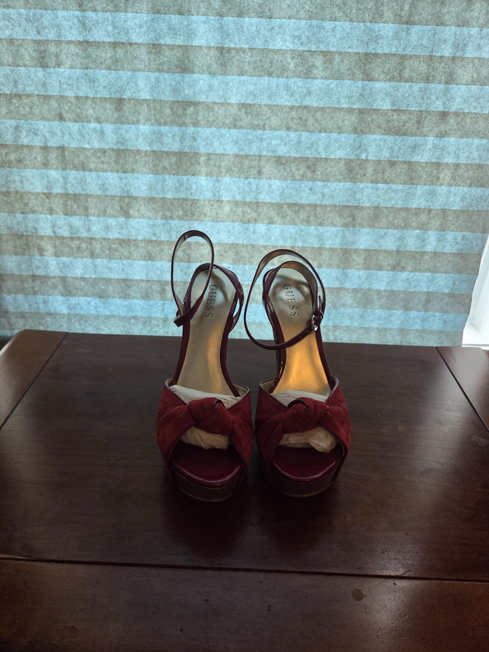 Guess Red Suede Peep-Toe Platform Sandals